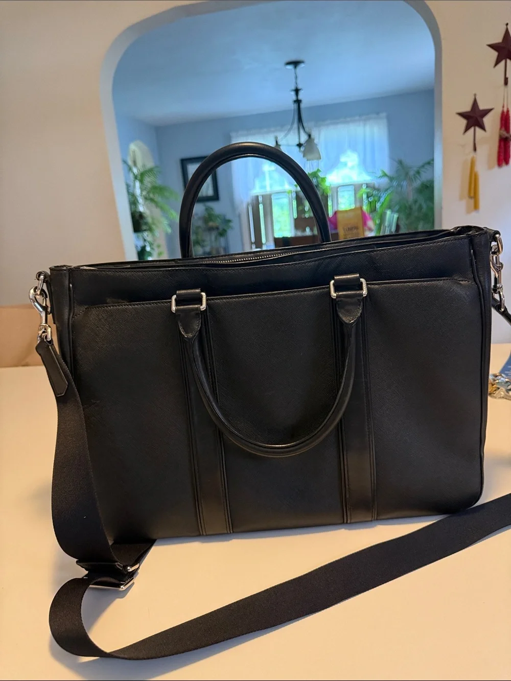 Coach Black Leather Business Briefcase with Shoulder Strap